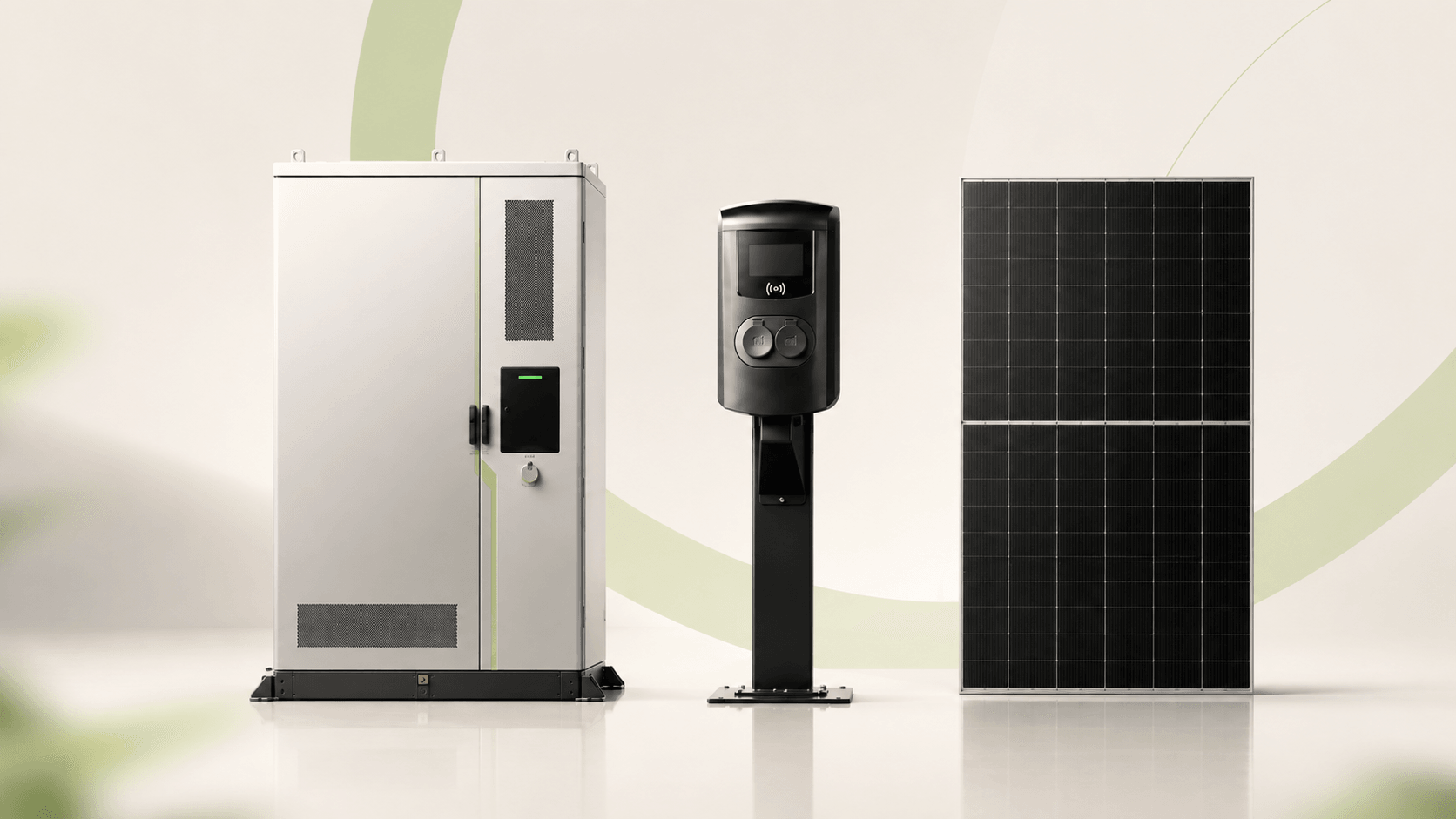 Batterijopslag, laadpaal en zonnepaneel — drie onderdelen van één totaaloplossing
