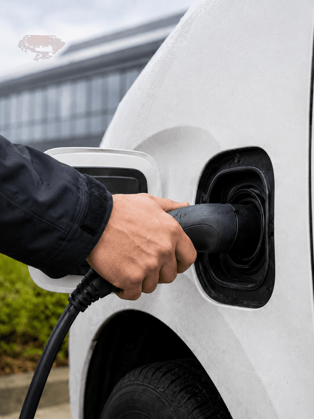 Laadkabel wordt aangesloten op elektrische bedrijfswagen